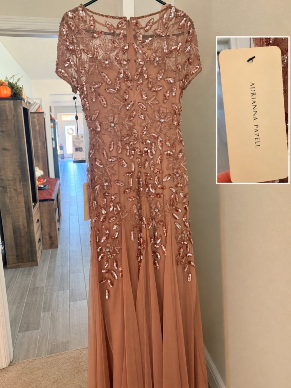 NWT Adrianna Papell Rose Gold Beaded Formal Gown